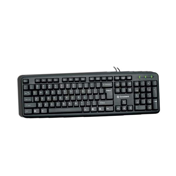 Consistent Classic Silver Wired Keyboard (SK101) for Windows, USB Plug-and-Play, Full-Size, Spill-Resistant, Curved Space Bar(Black)